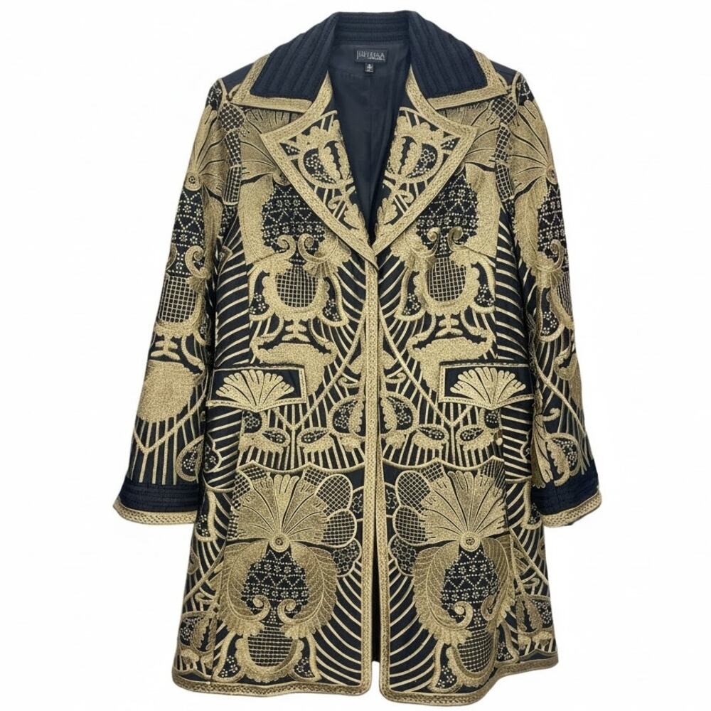 Vintage JULIANA COLLEZIONE Women's 100% SILK JAQUARD JACKET Beige Black MEDIUM